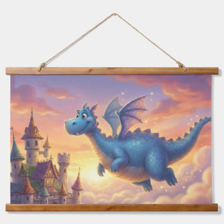 Hübsches blaues Drachen-Fantasie-Kissen Wandteppich Mit Holzrahmen