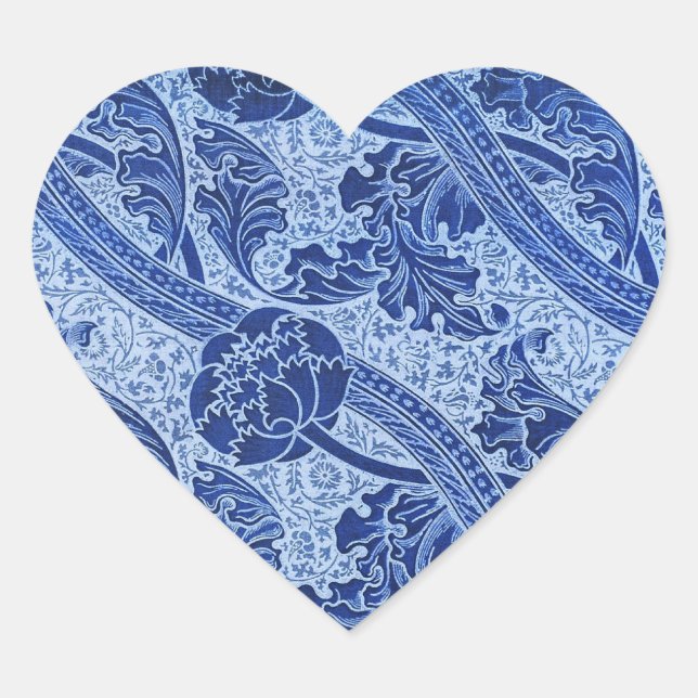 Hübsches blaues Jugendstil-Muster Herz-Aufkleber (Vorderseite)