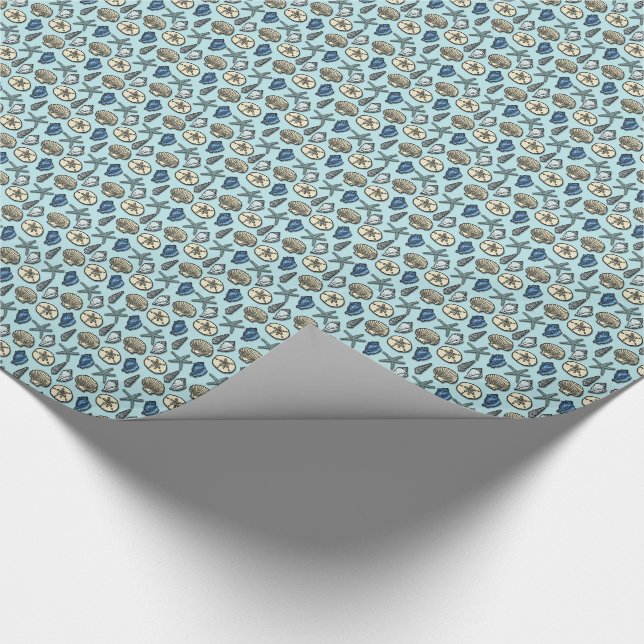 Hübsches blaues Muschelstarfish-Seemuster Geschenkpapier (Ecke)