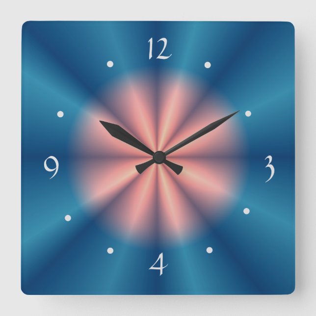 Hübsches blaues Rosa Lüfterdesign>Wall-Uhr Quadratische Wanduhr (Vorderseite)