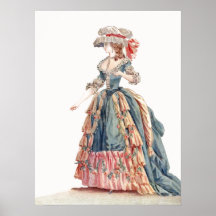 Hübsches blaues & rosa Regency Französisch Mode Ze