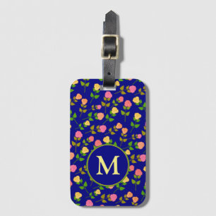 Hübsches blaues Rosenmuster Monogramm Gepäckanhänger