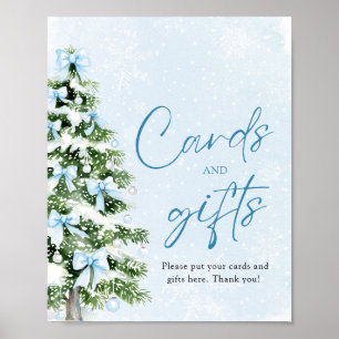 Hübsches Blaues Schleifen-Weihnachtsbaum-Karten-un Poster