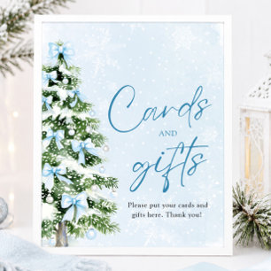 Hübsches Blaues Schleifen-Weihnachtsbaum-Karten-un Poster