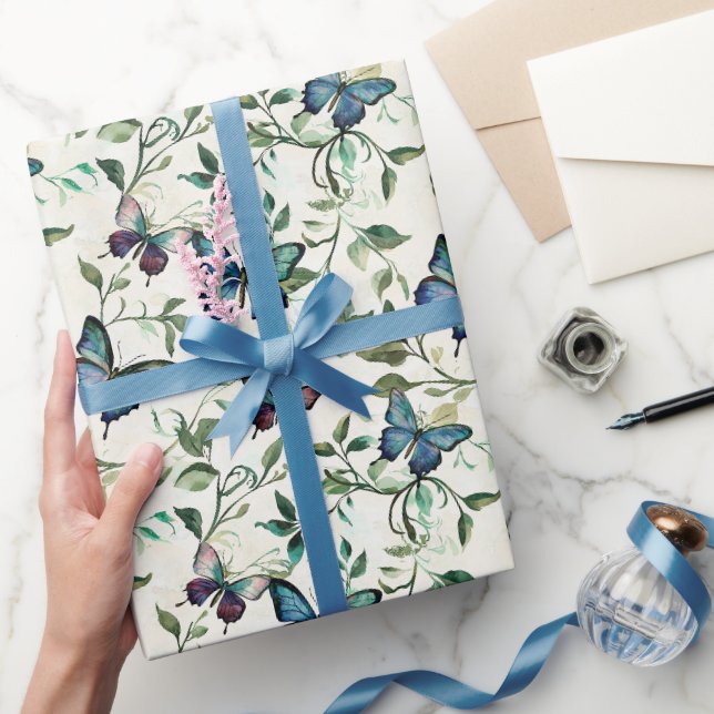Hübsches blaues SchmetterlingsBrautparty Geschenkpapier (Schenken)