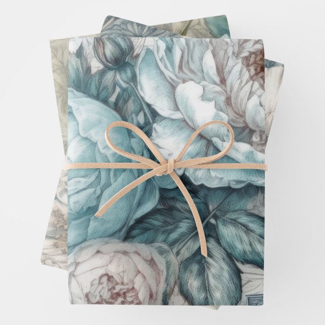 Hübsches blaues Shabby Chic Geschenkpapier Set (Beispiel)
