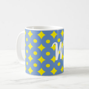 hübsches blaues und gelbes Muster, monogramm Tasse