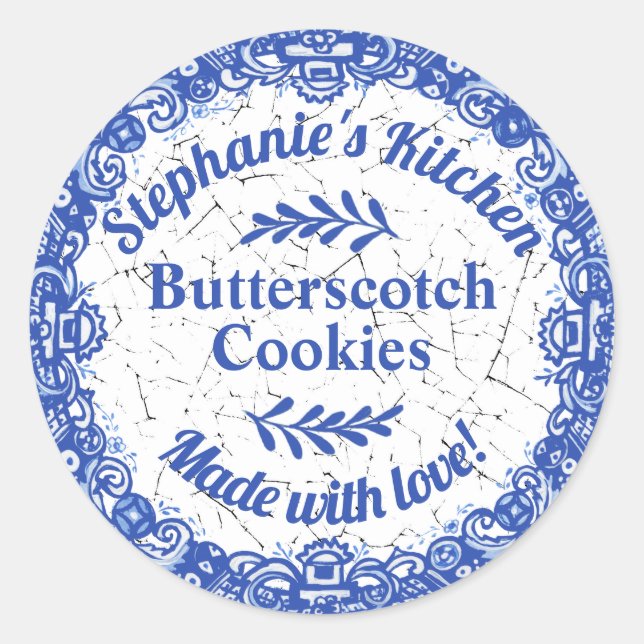 Hübsches Blaues Willow-Personalisiertes Backwaren  Runder Aufkleber (Vorderseite)