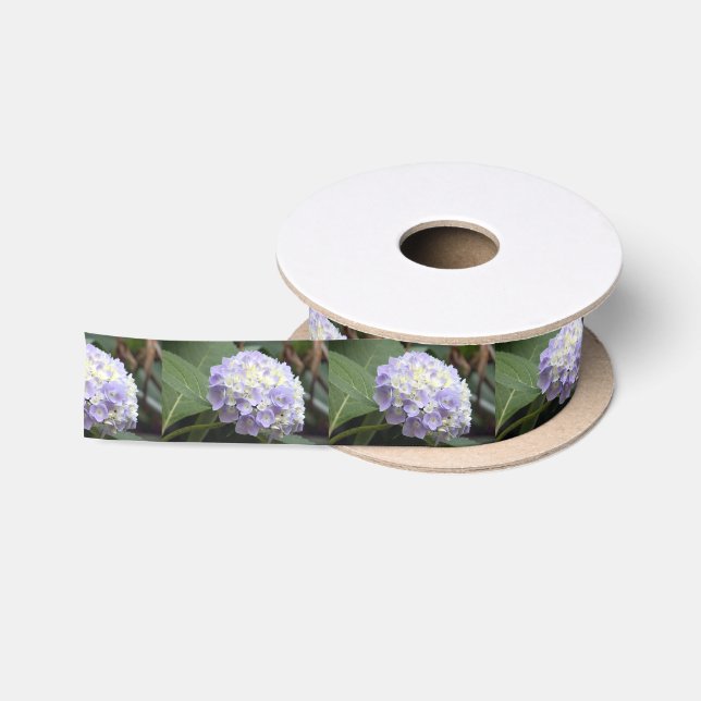Hübsches Blue Floral Hydrangea-Foto Satinband (Spule)