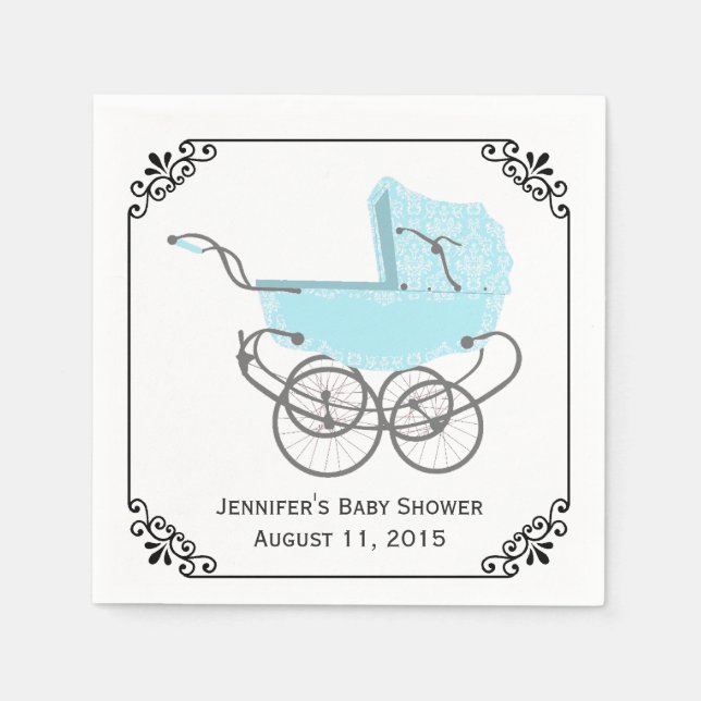Hübsches Blue Pram Custom Baby Duschpapier Napkins Serviette (Vorderseite)