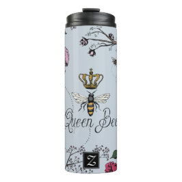 Hübsches Blue Queen Bee & Gold Crown Floral Monogr Thermosbecher