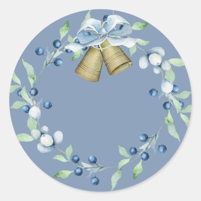 Hübsches Blue-Wreath-Script-Elegant Runder Aufkleber (Vorderseite)