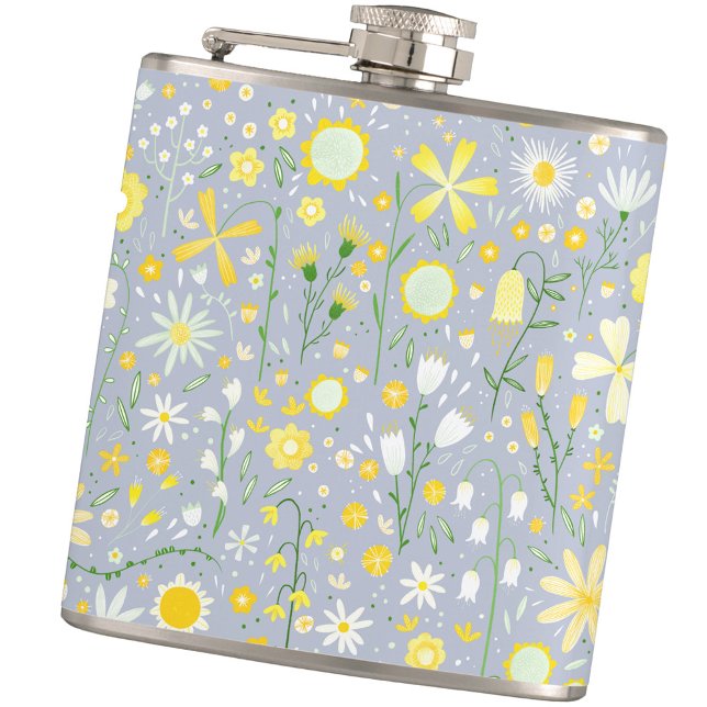 Hübsches Blumenblau Flachmann (Floral pastel blue and yellow hip flask)