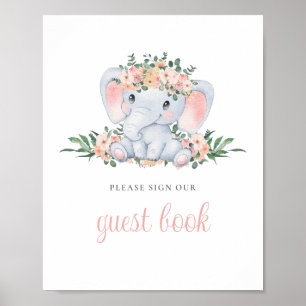 Hübsches Blumenelefanten-Baby-Shower-Gästebuch-Sig Poster