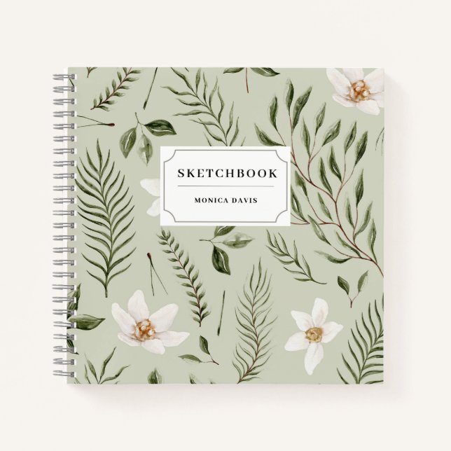 Hübsches Blumengrün-Gold-Weißes Muster-Lehrbuch Notizbuch (Vorderseite)
