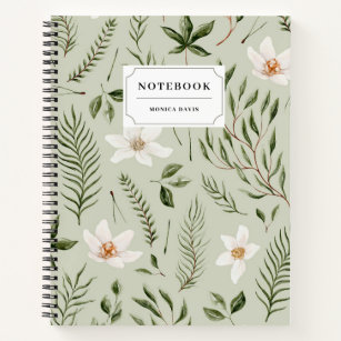 Hübsches Blumengrün-goldweißes botanisches Muster Notizbuch