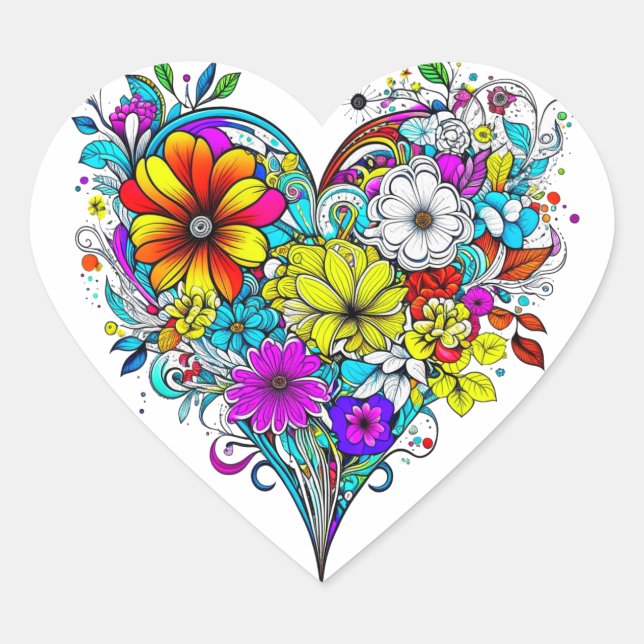 Hübsches Blumenherz Herz-Aufkleber (Vorderseite)