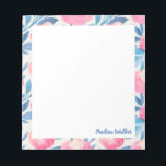 Hübsches Blumenmuster Farbe Rosa Blauer Name Notizblock<br><div class="desc">Ein hübsches Blumenmuster aus niedlichen Blume, die mit Aquarellen in Blau- und Rosatönen gestrichen wurden, personalisiert mit Ihrem Namen. Bitte kontaktieren Sie mich bei Fragen oder Wünschen.</div>