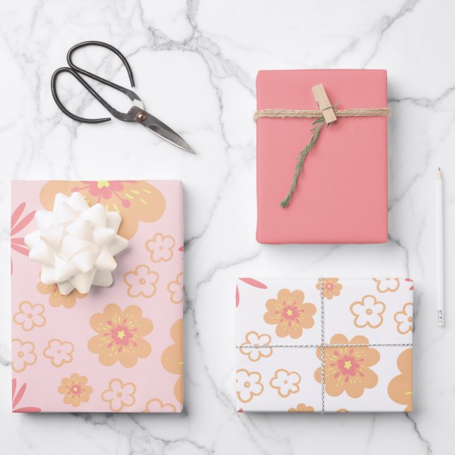 Hübsches Blumenmuster Geschenkpapier Set (Vorderseite)