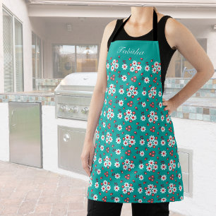 Hübsches Blumenmuster in Aqua Personalisiert Schürze