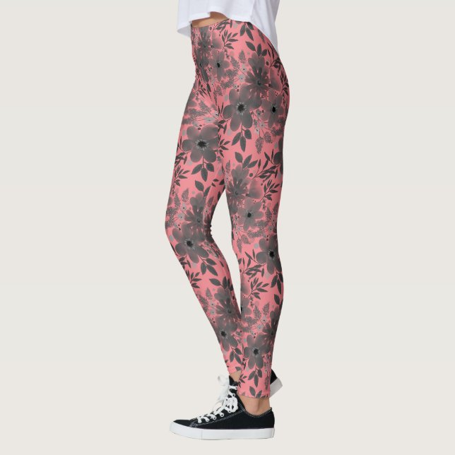 Hübsches Blumenmuster in Grau und Rosa Leggings (Links)