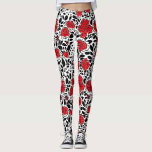 Hübsches Blumenmuster in Rot, Schwarz und Weiß Leggings