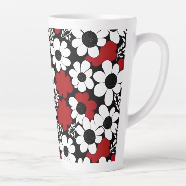 Hübsches Blumenmuster in Rot, Schwarz und Weiß Milchtasse (Rechts)