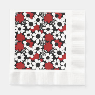 Hübsches Blumenmuster in Rot, Schwarz und Weiß Serviette