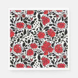 Hübsches Blumenmuster in Rot, Schwarz und Weiß Serviette