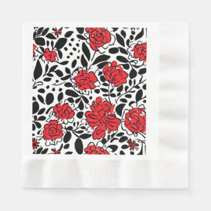 Hübsches Blumenmuster in Rot, Schwarz und Weiß Serviette