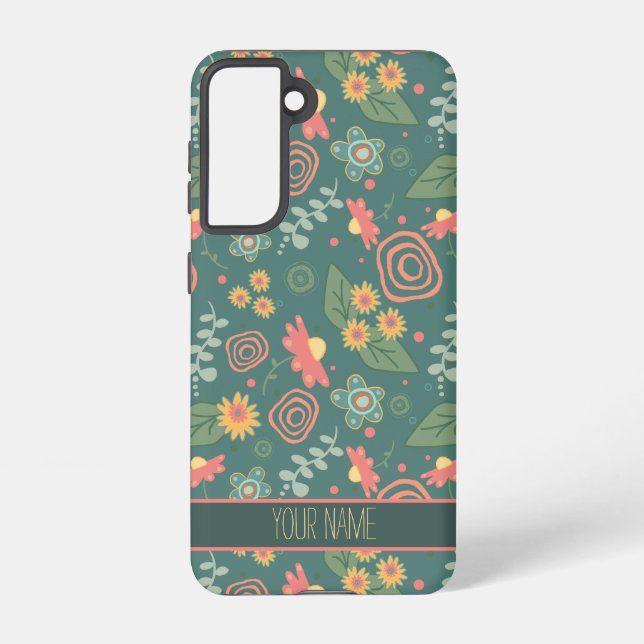 Hübsches Blumenmuster Individualisieren von Namens Samsung Galaxy Hülle (Rückseite)