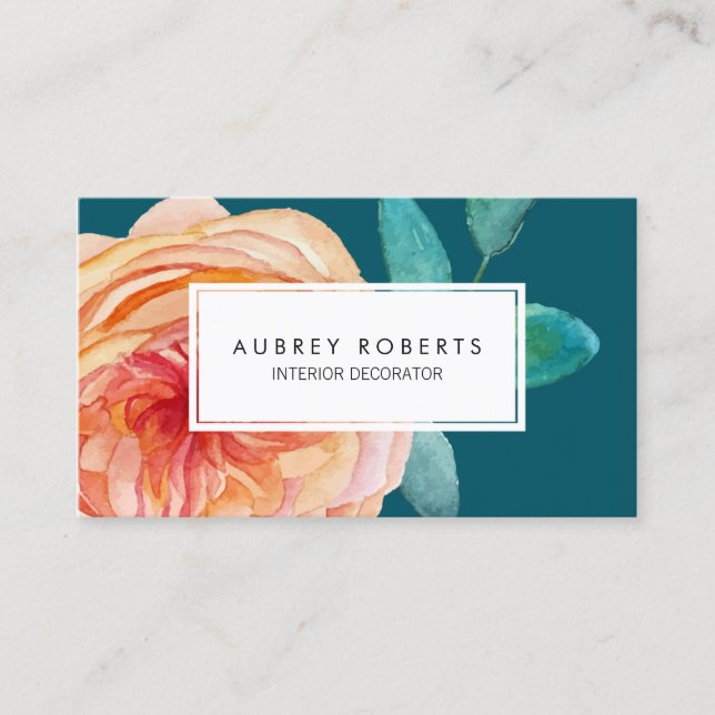 Hübsches Blumenmuster Peach Aquamarin Green Visitenkarte (Vorderseite)