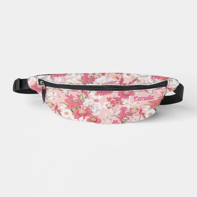 Hübsches Blumenmuster Pink Custom Girl Bauchtasche (Vorderseite)