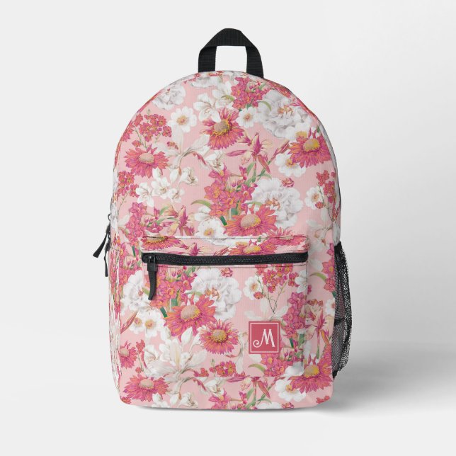 Hübsches Blumenmuster Pink Custom Girl Bedruckter Rucksack (Vorderseite)