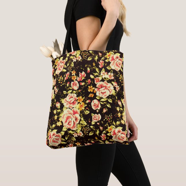 Hübsches Blumenmuster Rosa, gelbe Blumen Tasche (Von Nahem)