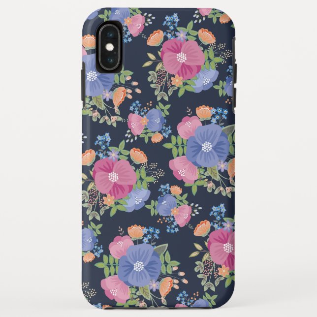Hübsches Blumenmuster - rosa lila dunkelblaues Case-Mate iPhone Hülle (Rückseite)