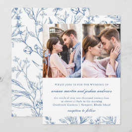 Hübsches Blumenmuster Zwei-Foto-Hochzeit Einladung