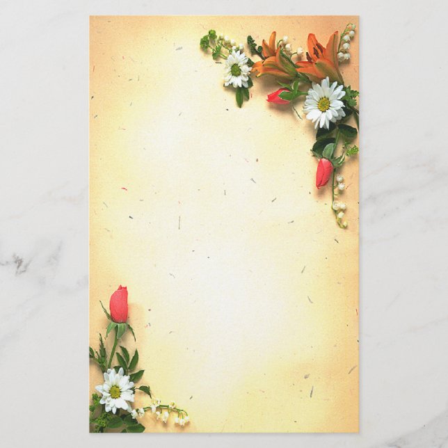 Hübsches Blumenpergament-Entwurfs-Briefpapier Briefpapier (Vorderseite)