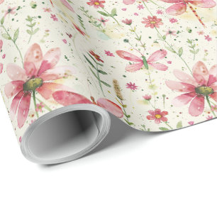 Hübsches Blumenrosa Dragonfly-Geschenkpapier Geschenkpapier