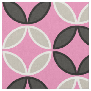 Hübsches Blütenmuster in Rosa, Schwarz und Weiß Stoff
