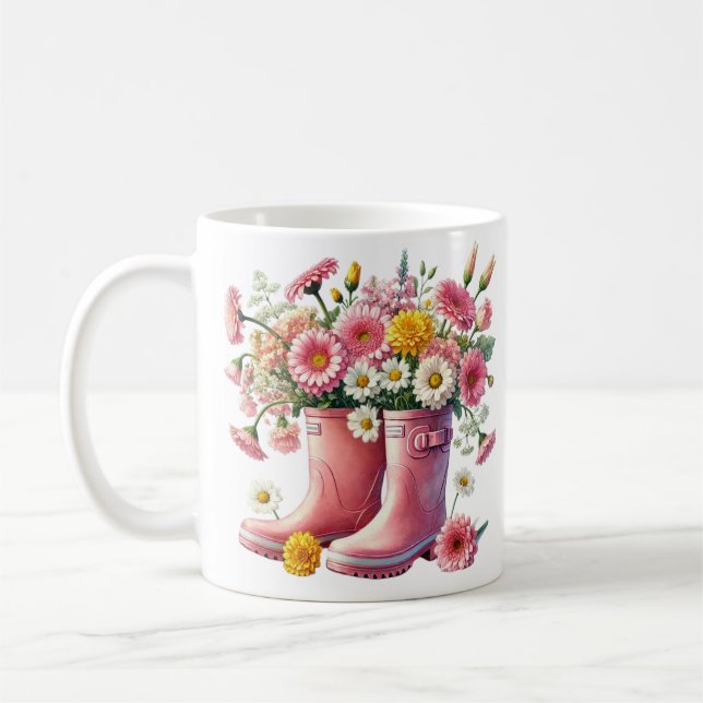 Hübsches Blütenwachstum Glück Ein Blühen nach dem  Kaffeetasse (Links)