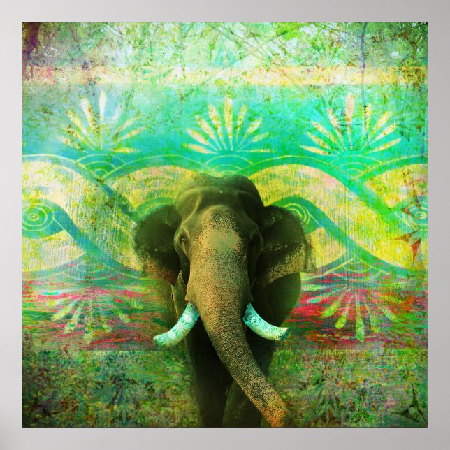 Hübsches Bohemisches Elephant Turquoise Tribal Mus Poster (Vorne)