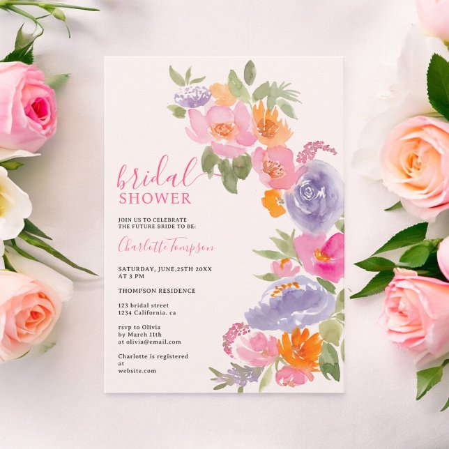 Hübsches bohrosa Brautparty Einladung (Pretty boho pink floral watercolor bridal shower invitation on pink)