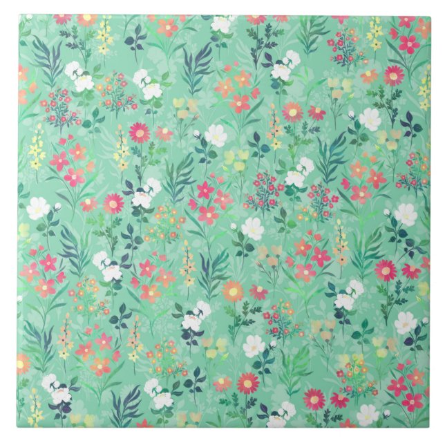 Hübsches botanisches Blumenmuster Fliese (Vorderseite)