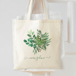 Hübsches botanisches Leaf Wasserfarbe Tragetasche<br><div class="desc">Schöne personalisierte handgemachte Aquarellpflanze Tasche mit eigenem handgeschriebenem Kalligraphienamen.</div>
