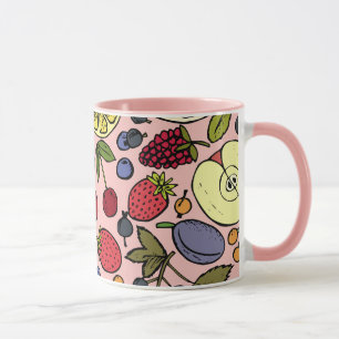 Hübsches botanisches Muster mit Früchten in Rosa Tasse