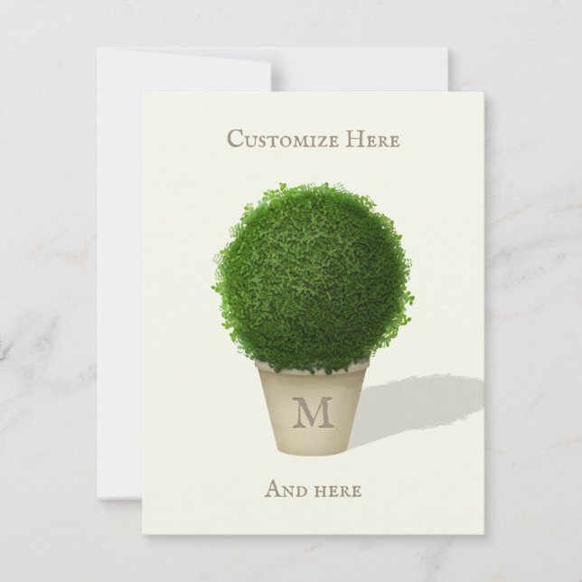 Hübsches Boxwood Topiary Mit Monogramm und Persona Mitteilungskarte (Vorderseite)