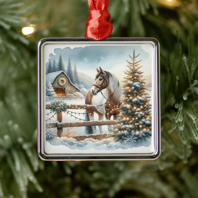 Hübsches Braun- und Weißpferd Weihnachten Ornament Aus Metall (Baum)