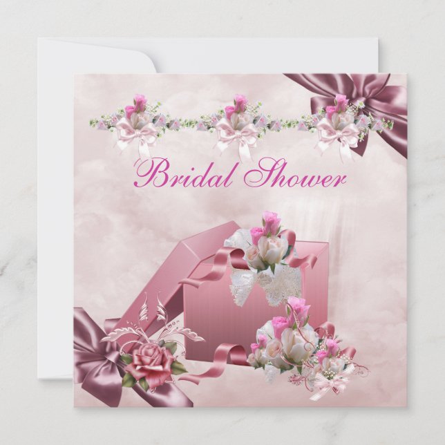 Hübsches Brautparty Weißrosa Geschenk Rose Einladung (Vorderseite)