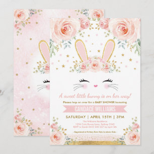 Hübsches Bunny Girl Baby Dusche / Blush Gold Kanin Einladung
